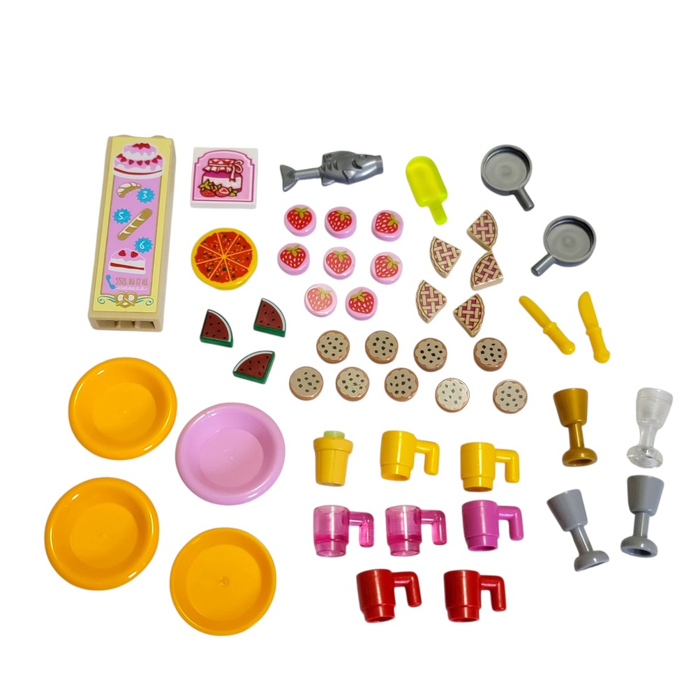 LEGO Friends City Food & Dishes Accessories Lot 50 Pc Bakery Restaurant Kitchen